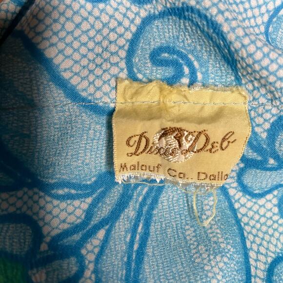 Vintage 50s/60s Bright Blue Green Floral Print A-Line Day Shirt Dress XS/S - Picture 3 of 5